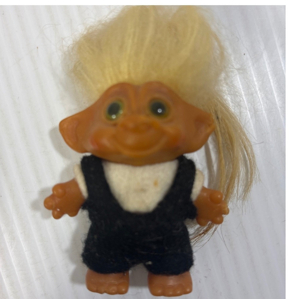 Vintage Troll Doll Blonde Hair Black White Felt Outfit 3 inch Collectible Toy